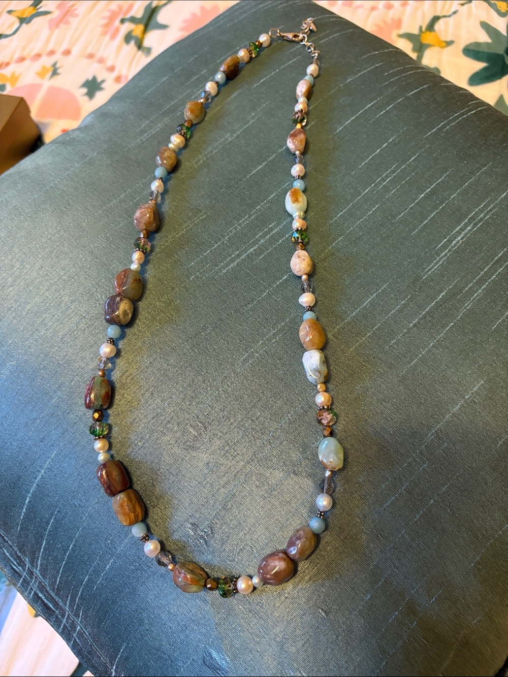 Handcrafted Peyote bird Sterling Silver and Multicolor Stone & Pearl Necklace